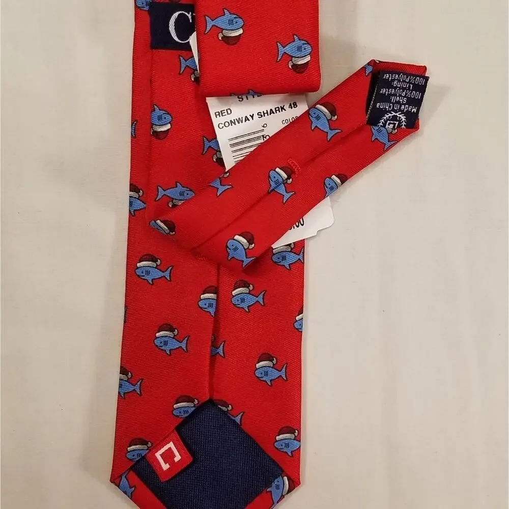 Chaps Kids Holiday/Christmas Red Tie With Conway Baby Shark With Santa's Hat New